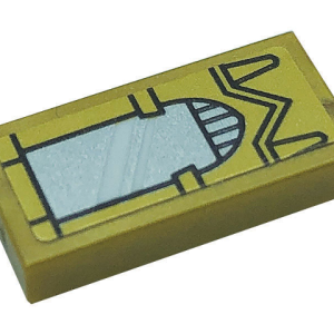 3069bpb0967 - Tile 1 x 2 with Groove with Silver Mirror with Gold Arched Border Pattern (Sticker) - Set 71043