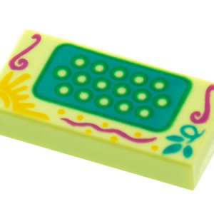 3069bpb1006 - Tile 1 x 2 with Groove with Accordion Keys on Dark Turquoise Panel, Magenta Filigree, Sun, Leaves Pattern