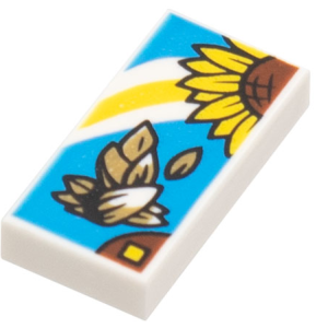 3069bpb1020 - Tile 1 x 2 with Groove with Sunflower and Seeds on Dark Azure Background Pattern