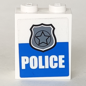 3245cpb013 - Brick 1 x 2 x 2 with Inside Stud Holder with Silver Police Badge and 'POLICE' Pattern (Sticker) - Set 4440