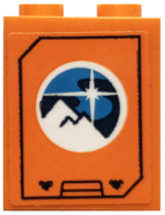 3245cpb121 - Brick 1 x 2 x 2 with Inside Stud Holder with Arctic Explorer Logo on Orange Background Pattern (Sticker) - Set 60195
