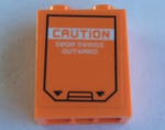 3245cpb143 - Brick 1 x 2 x 2 with Inside Stud Holder with Door Hatch and 'CAUTION DOOR SWINGS OUTWARD' Pattern (Sticker) - Set 60195