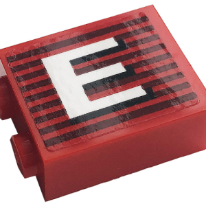 3245cpb144L - Brick 1 x 2 x 2 with Inside Stud Holder with Gray Stripes and White Capital Letter E Pattern Model Left Side (Sticker) - Set 10272