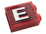 3245cpb144R - Brick 1 x 2 x 2 with Inside Stud Holder with Gray Stripes and White Capital Letter E Pattern Model Right Side (Sticker) - Set 10272