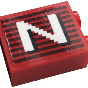 3245cpb145R - Brick 1 x 2 x 2 with Inside Stud Holder with Gray Stripes and White Capital Letter N Pattern Model Right Side (Sticker) - Set 10272