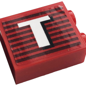 3245cpb146R - Brick 1 x 2 x 2 with Inside Stud Holder with Gray Stripes and White Capital Letter T Pattern Model Right Side (Sticker) - Set 10272