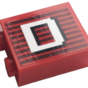3245cpb147L - Brick 1 x 2 x 2 with Inside Stud Holder with Gray Stripes and White Capital Letter D Pattern Model Left Side (Sticker) - Set 10272