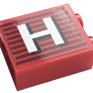 3245cpb149 - Brick 1 x 2 x 2 with Inside Stud Holder with Gray Stripes and White Capital Letter H Pattern (Sticker) - Set 10272