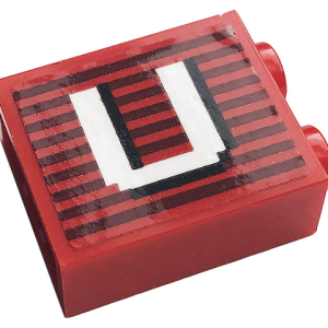 3245cpb151 - Brick 1 x 2 x 2 with Inside Stud Holder with Gray Stripes and White Capital Letter U Pattern (Sticker) - Set 10272