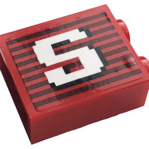 3245cpb154 - Brick 1 x 2 x 2 with Inside Stud Holder with Gray Stripes and White Capital Letter S Pattern (Sticker) - Set 10272