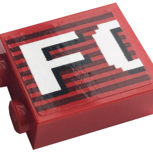 3245cpb158 - Brick 1 x 2 x 2 with Inside Stud Holder with Gray Stripes and White 'FO' Pattern (Sticker) - Set 10272