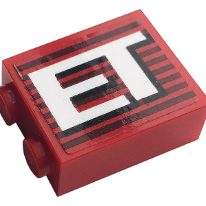 3245cpb160 - Brick 1 x 2 x 2 with Inside Stud Holder with Gray Stripes and White 'ET' Pattern (Sticker) - Set 10272