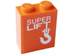 3245cpb165 - Brick 1 x 2 x 2 with Inside Stud Holder with White 'SUPER LIFT' and Hook Pattern (Sticker) - Set 60233