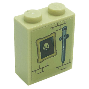 3245cpb178 - Brick 1 x 2 x 2 with Inside Stud Holder with Sword, Portrait Picture and Bricks Pattern (Sticker) - Set 71043