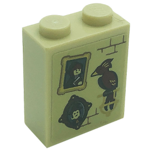 3245cpb179 - Brick 1 x 2 x 2 with Inside Stud Holder with Phoenix, 2 Portrait Pictures and Bricks Pattern (Sticker) - Set 71043