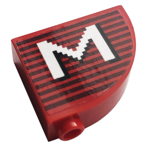 33243pb12 - Slope, Curved 3 x 1 x 2 with Stud with Gray Stripes and White Letter 'M' Pattern (Sticker) - Set 10272