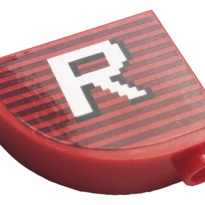 33243pb13 - Slope, Curved 3 x 1 x 2 with Stud with Gray Stripes and White Letter 'R' Pattern (Sticker) - Set 10272