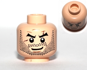 3626cpb0077 - Minifigure, Head Beard Stubble, Arched Eyebrows, White Pupils and Scars Pattern - Hollow Stud
