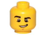 3626cpb0857 - Minifigure, Head Male Black Eyebrows, Raised Right Eyebrow, Chin Dimple, and Lopsided Grin with Teeth Pattern - Hollow Stud