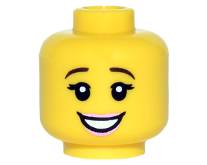3626cpb1497 - Minifigure, Head Female Dark Brown Eyebrows Downturned, Open Smile with Pink Lips Pattern - Hollow Stud