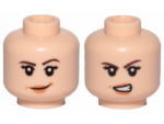 3626cpb2293 - Minifigure, Head Dual Sided Female Brown Eyebrows, Eyelashes, Peach Lips, Smile / Angry Pattern - Hollow Stud