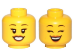 3626cpb2379 - Minifigure, Head Dual Sided Female Black Eyebrows, Eyelashes, Medium Nougat Lips, Smile, Teeth, Open Eyes / Closed Eyes Pattern - Hollow Stud