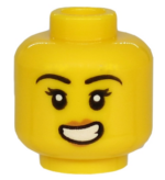 3626cpb2537 - Minifigure, Head Female Black Eyebrows, Eyelashes, Medium Nougat Lips, Scared Open Mouth with Teeth Pattern - Hollow Stud