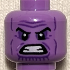 3626cpb3010 - Minifigure, Head Alien, White Teeth, Dark Purple Cheek Lines, Angry Pattern - Hollow Stud