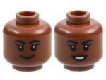 3626cpb3141 - Minifigure, Head Dual Sided Female, Black Eyebrows, Dark Brown Lips, Grin / Open Mouth Smile Pattern - Hollow Stud