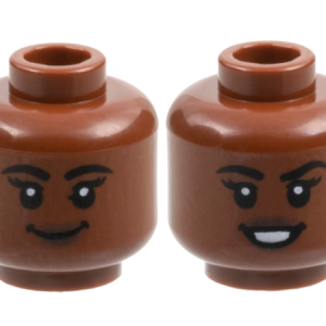 3626cpb3141 - Minifigure, Head Dual Sided Female, Black Eyebrows, Dark Brown Lips, Grin / Open Mouth Smile Pattern - Hollow Stud