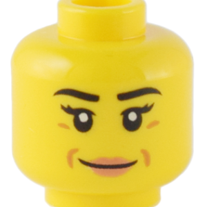 3626cpb3202 - Minifigure, Head Female Black Eyebrows and Eyelashes, Dark Orange Laugh Lines, Nougat Lips, Closed Mouth Smile Pattern - Hollow Stud