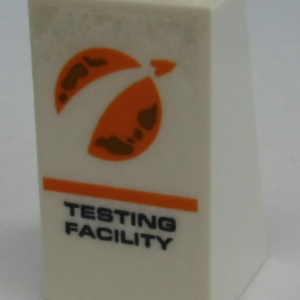 3684cpb030 - Slope 75 2 x 2 x 3 - Solid Studs with Orange City Mars Exploration Logo and 'TESTING FACILITY' Pattern (Sticker) - Set 60228