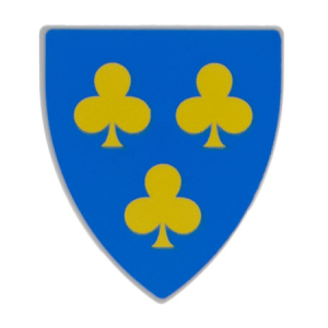 3846pb061 - Minifigure, Shield Triangular  with 3 Yellow Trefoils on Blue Background Pattern