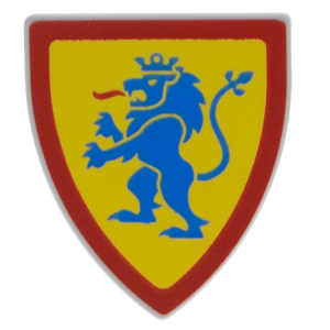 3846pb062 - Minifigure, Shield Triangular  with Blue Lion Standing with Raised Foot on Yellow Background with Red Border Pattern