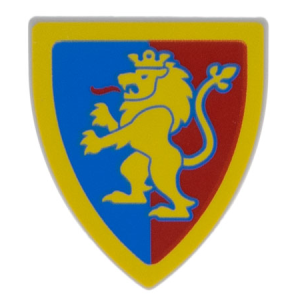 3846pb063 - Minifigure, Shield Triangular  with Yellow Lion with Raised Foot on Blue and Red Background with Border Pattern