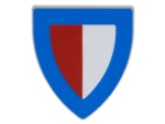 3846pb065 - Minifigure, Shield Triangular  with Blue Border and Red and White Halves Pattern