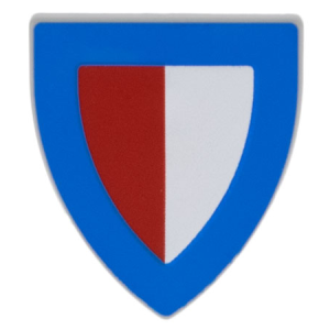 3846pb065 - Minifigure, Shield Triangular  with Blue Border and Red and White Halves Pattern