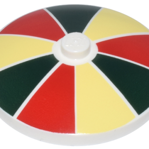 3960pb072 - Dish 4 x 4 Inverted (Radar) with Solid Stud with Dark Green, Red, and Bright Light Yellow Stripes Pattern