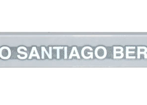 4162pb263 - Tile 1 x 8 with White and Silver 'ESTADIO SANTIAGO BERNABEU' Pattern