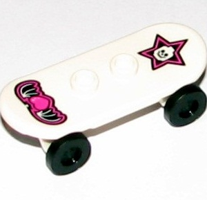 42511c01pb07 - Minifigure, Utensil Skateboard Deck with Black and Dark Pink Winged Heart and Star with Skull Pattern with Black Wheels (42511pb07 / 2496)