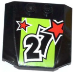 45677pb073 - Wedge 4 x 4 x 2/3 Triple Curved with 2 Red Stars and '27' on Lime Background Pattern (Sticker) - Set 60055