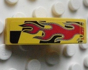 50950pb027R - Slope, Curved 3 x 1 with Red Flames on Black and Yellow Pattern Model Right (Sticker) - Set 8644