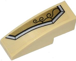 50950pb069L - Slope, Curved 3 x 1 with Gold and Silver Armor Plate with 3 Black Swirls Pattern Model Left Side (Sticker) - Set 70123
