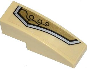 50950pb069R - Slope, Curved 3 x 1 with Gold and Silver Armor Plate with 3 Black Swirls Pattern Model Right Side (Sticker) - Set 70123