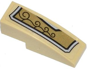 50950pb070L - Slope, Curved 3 x 1 with Gold and Silver Armor Plate with 4 Black Swirls Pattern Model Left Side (Sticker) - Set 70123