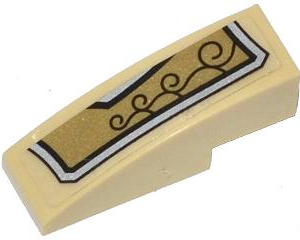 50950pb070R - Slope, Curved 3 x 1 with Gold and Silver Armor Plate with 4 Black Swirls Pattern Model Right Side (Sticker) - Set 70123