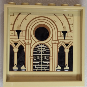59349pb262 - Panel 1 x 6 x 5 with Torches, Bricks, Arches, Doorway and Fires Pattern on Inside (Sticker) - Set 71043