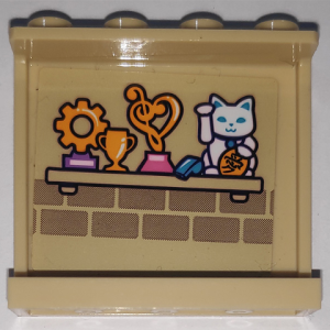 60581pb174 - Panel 1 x 4 x 3 with Side Supports - Hollow Studs with Butterfly on Outside and Shelf with Trophies and Cat Pattern on Inside (Stickers) - Set 41340
