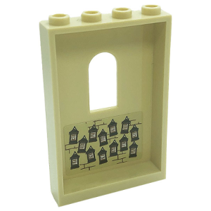 60808pb013 - Panel 1 x 4 x 5 Wall with Window with Hanging Frames with School Rules and Bricks Pattern on Inside (Sticker) - Set 71043