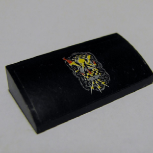 61068pb020 - Slope, Curved 2 x 4 x 2/3 Without Bottom Tubes with Yellow Octopus on Black Background Pattern (Sticker) - Set 8158